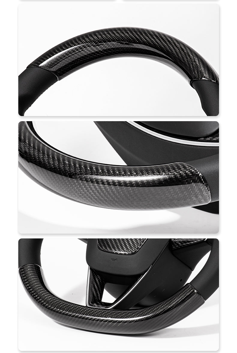 FACIA Steering Wheel Trim Covers for Model Y Juniper / Model 3 Highland Real Dry Carbon Fiber