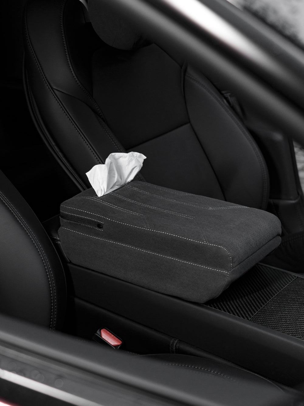 FACIA Suede Armrest Cover with Raised Pad and Tissue Box for Model Y Juniper and Model 3 Highland