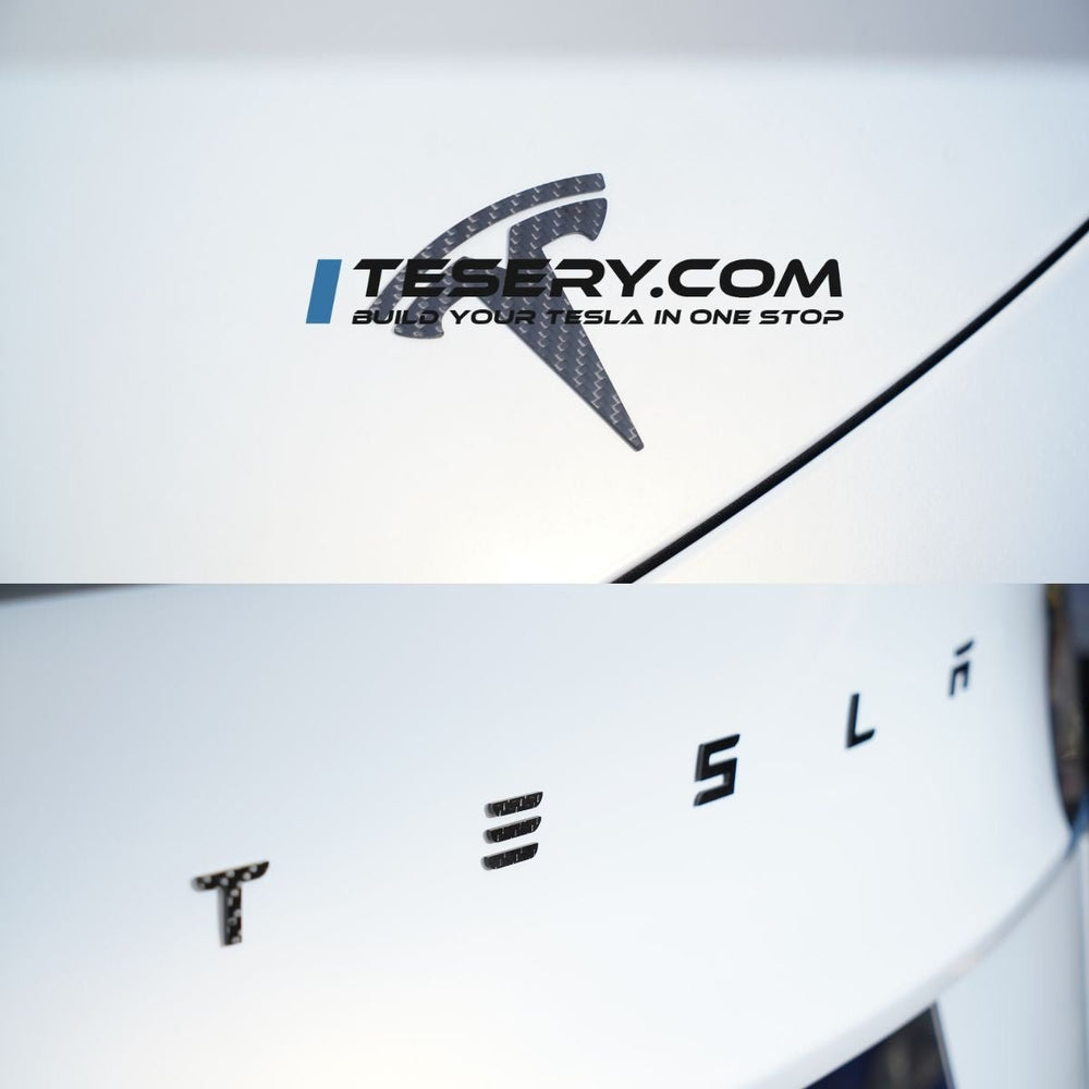 FACIA Logo Cover Front Badge Rear Letters Emblem for Tesla Model 3 / Y Real Carbon Fiber Exterior