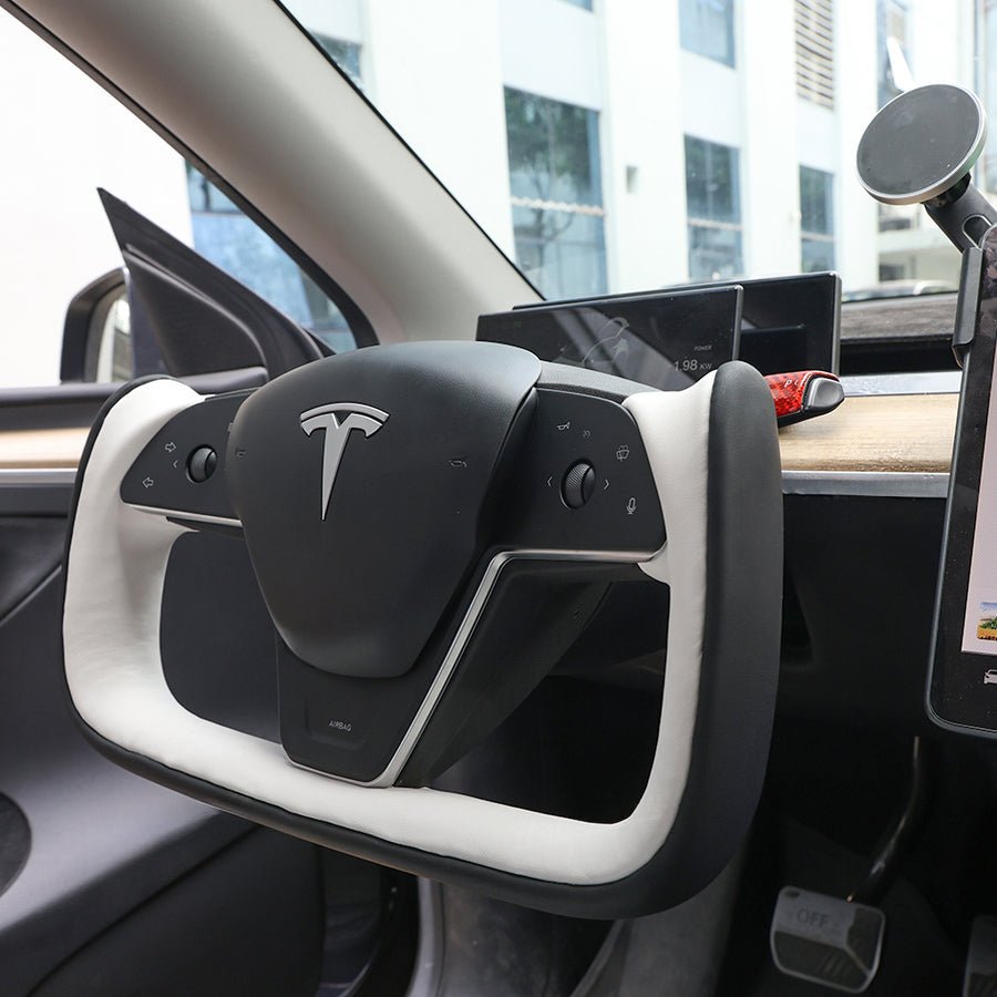 FACIA Yoke Style Steering Wheel for Model 3 / Y Black and White Leather