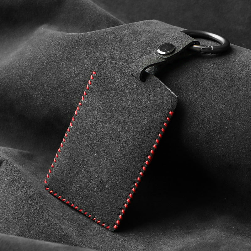 FACIA Alcantara Key Card Holder for Model 3/Y Italian Material Hook and Keychain White Stitching