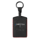 FACIA Alcantara Key Card Holder for Model 3/Y Italian Material Hook and Keychain White Stitching