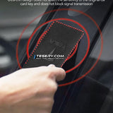 FACIA Alcantara Key Card Holder for Model 3/Y Italian Material Hook and Keychain White Stitching