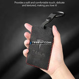 FACIA Alcantara Key Card Holder for Model 3/Y Italian Material Hook and Keychain White Stitching