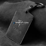 FACIA Alcantara Key Card Holder for Model 3/Y Italian Material Hook and Keychain White Stitching