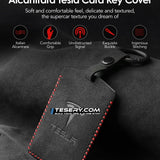 FACIA Alcantara Key Card Holder for Model 3/Y Italian Material Hook and Keychain White Stitching
