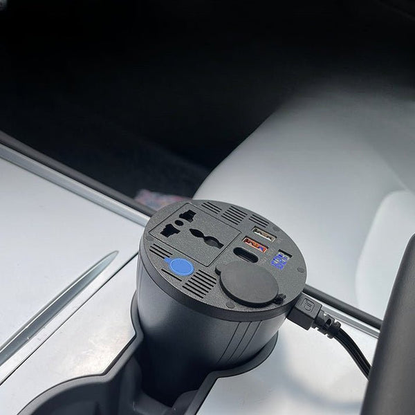 FACIA 150W Cup Holder Power Inverter EU Outlets + USB Ports QC 3.0 LED Display