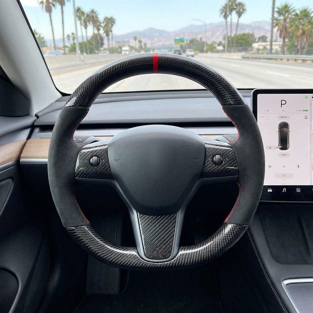 FACIA Carbon Fiber Alcantara Round Steering Wheel for Model 3 / Y Style 15