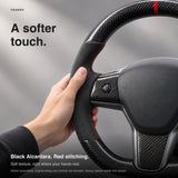 FACIA Carbon Fiber Alcantara Round Steering Wheel for Model 3 / Y Style 15