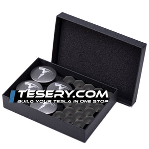FACIA Wheel Center Cap Kit with Puller for Model 3/Y/S/X 4 Hub Caps + 20 Lug Nut Covers