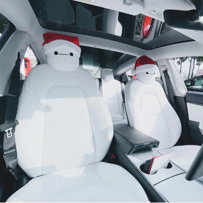FACIA Christmas hat Headrest (2 hats with 2 pair of eyes for front and rear seat)for Tesla Model 3/S/Y/X