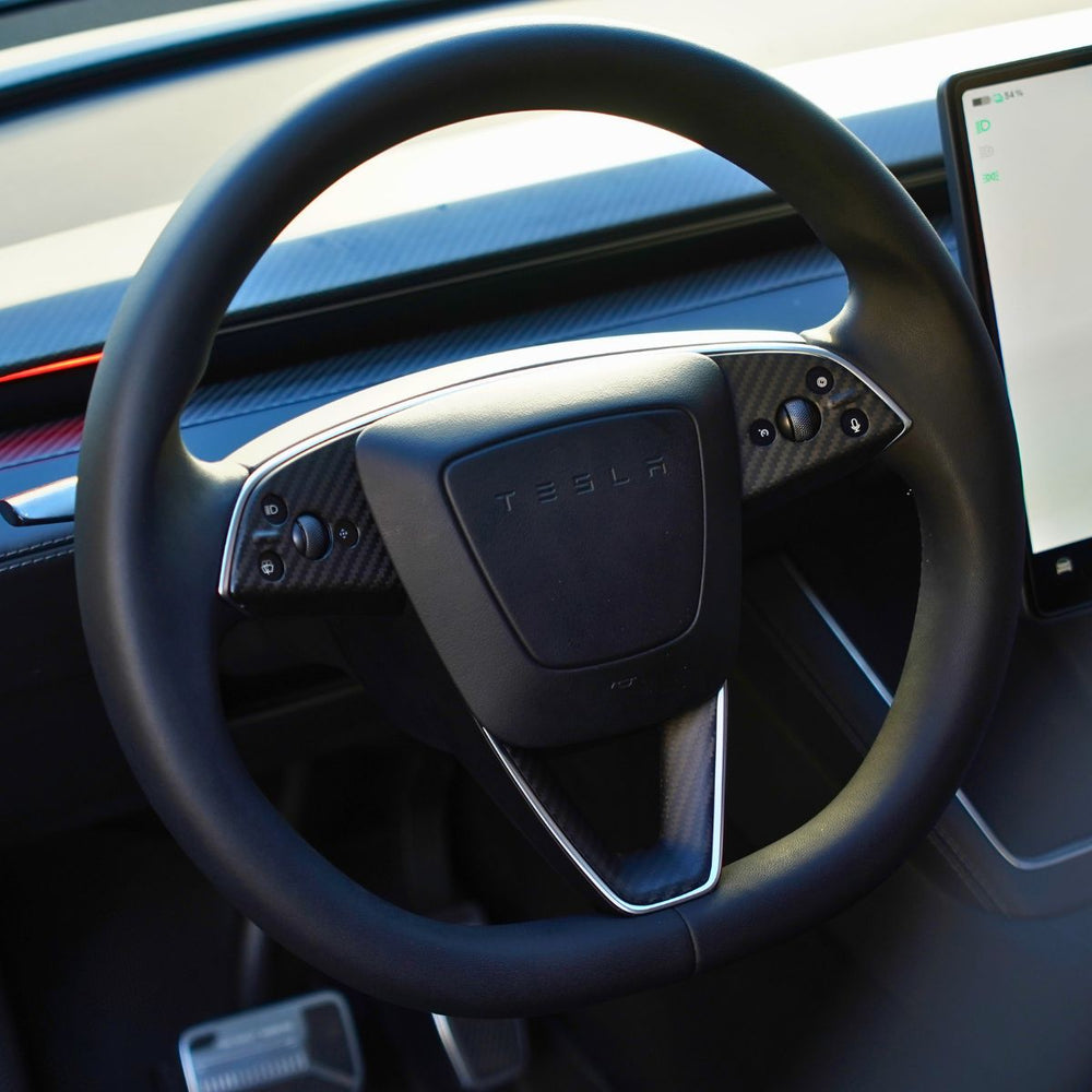 FACIA Dry Carbon Fiber Steering Wheel Trim Cover for Model 3 Highland / Model Y Juniper (3 Pieces)