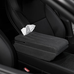 FACIA Suede Armrest Cover with Raised Pad and Tissue Box for Model Y Juniper and Model 3 Highland