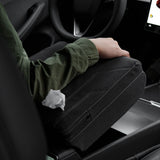 FACIA Suede Armrest Cover with Raised Pad and Tissue Box for Model Y Juniper and Model 3 Highland