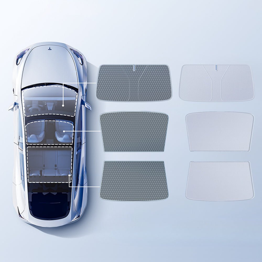 FACIA Summer Comfort Pack: Roof and Windshield Shades for Model Y Juniper