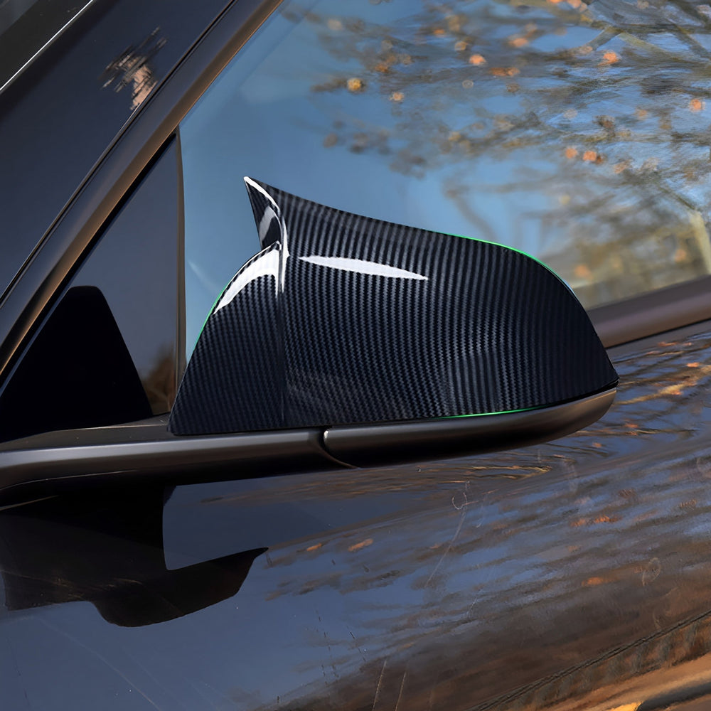 FACIA Dry Carbon Fiber Mirror Caps for Model S/X Sporty Style 2 Finishes 4 Versions Lightweight
