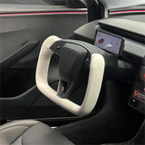 FACIA TESERY Model 3 Highland and Model Y Juniper Yoke Plaid Steering Wheel  White Leather