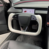 FACIA TESERY Model 3 Highland and Model Y Juniper Yoke Plaid Steering Wheel  White Leather