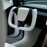 FACIA TESERY Model 3 Highland and Model Y Juniper Yoke Plaid Steering Wheel  White Leather