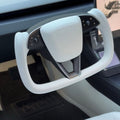 FACIA Model 3 Highland and Model Y Juniper Yoke Plaid Steering Wheel  White Leather