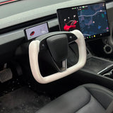 FACIA TESERY Model 3 Highland and Model Y Juniper Yoke Plaid Steering Wheel  White Leather