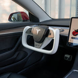 FACIA TESERY Yoke Plaid Steering Wheel for Tesla Model 3 / Y White Leather