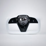 FACIA TESERY Yoke Plaid Steering Wheel for Tesla Model 3 / Y White Leather