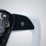 FACIA TESERY Yoke Plaid Steering Wheel for Tesla Model 3 / Y White Leather
