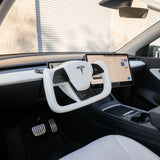 FACIA TESERY Yoke Plaid Steering Wheel for Tesla Model 3 / Y White Leather