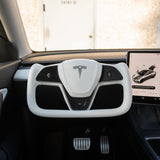 FACIA TESERY Yoke Plaid Steering Wheel for Tesla Model 3 / Y White Leather